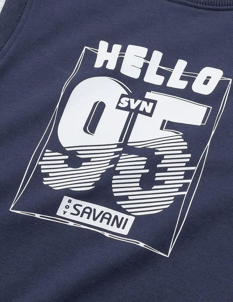 Bộ nỉ bé trai cổ tròn hình in trước ngực