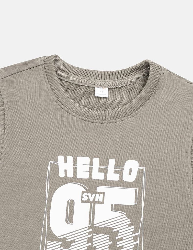 Bộ nỉ bé trai cổ tròn hình in trước ngực