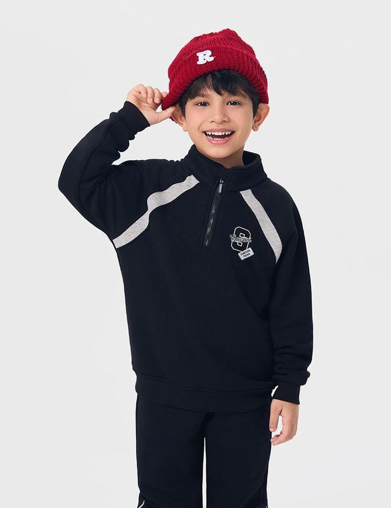 Bộ nỉ cổ tròn bé trai hình in trước ngực