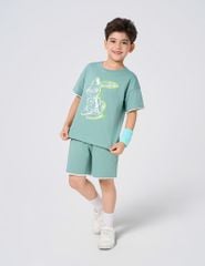 Bộ cotton hè bé trai phối tay hình in trước ngực