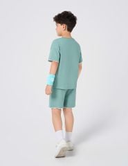 Bộ cotton hè bé trai phối tay hình in trước ngực
