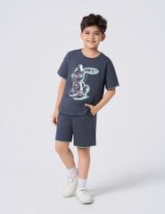 Bộ cotton hè bé trai phối tay hình in trước ngực