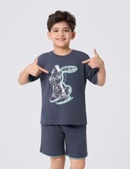 Bộ cotton hè bé trai phối tay hình in trước ngực