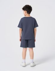 Bộ cotton hè bé trai phối tay hình in trước ngực
