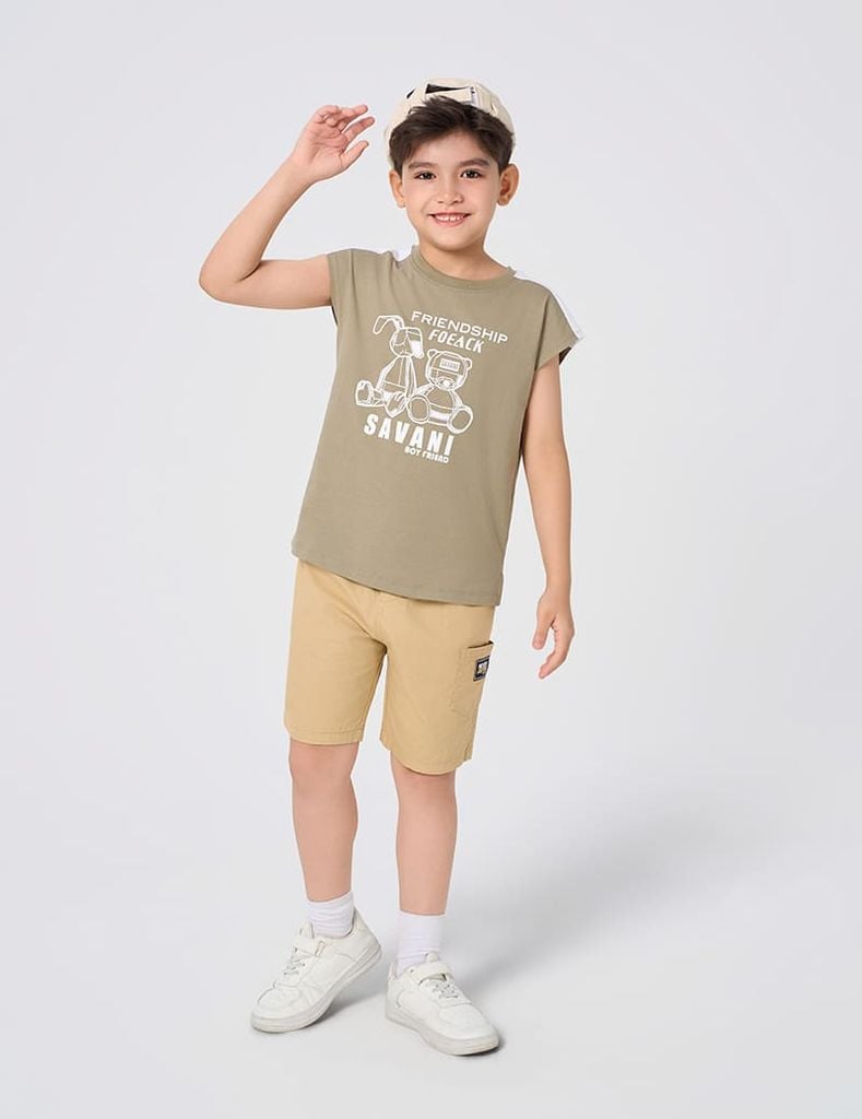 Áo ba lỗ bé trai phối vai hình in trước ngực