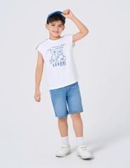 Quần short jean cạp chun bé trai mài nhẹ