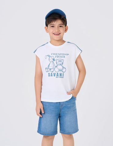 Quần short jean cạp chun bé trai mài nhẹ