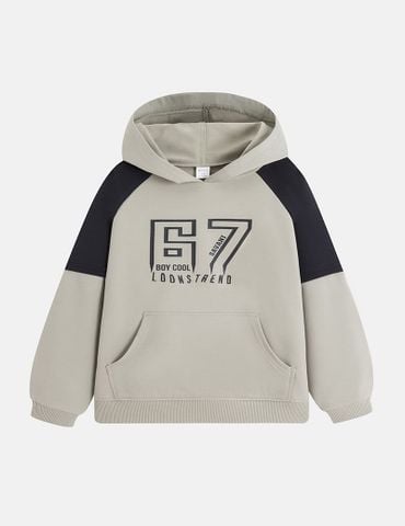 Áo nỉ bé trai có mũ hình in trước ngực