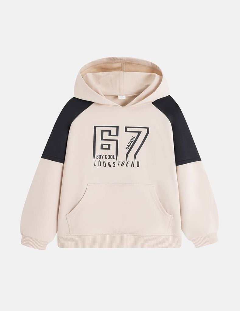 Áo nỉ bé trai có mũ hình in trước ngực