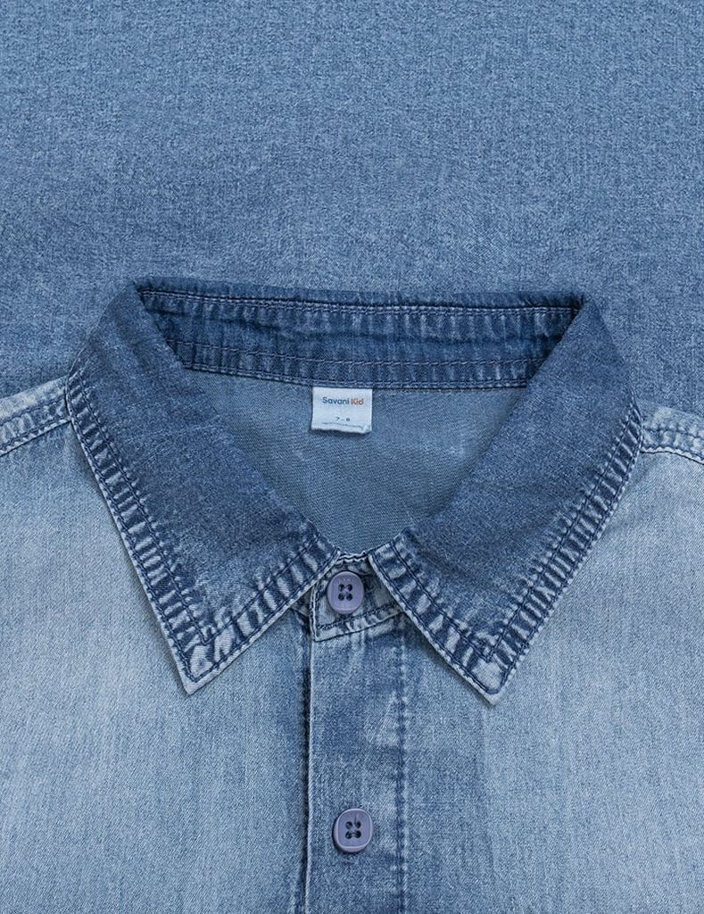 Áo sơ mi bé trai dài tay túi thân trước