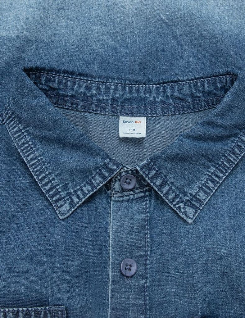 Áo sơ mi bé trai dài tay túi thân trước