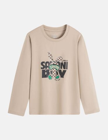 Áo thun dài tay cổ tròn bé trai hình in trước ngực