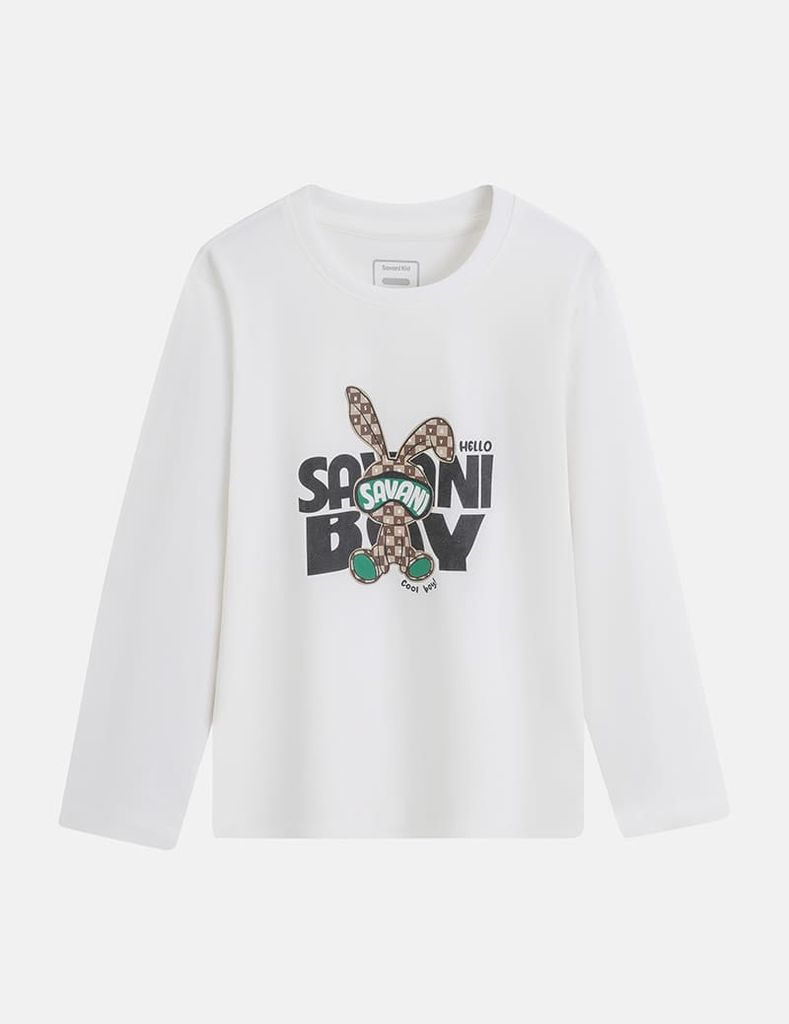 Áo thun dài tay cổ tròn bé trai hình in trước ngực