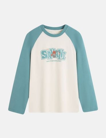 Áo thun dài tay bé trai cổ tròn hình in trước ngực