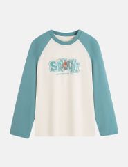 Áo thun dài tay bé trai cổ tròn hình in trước ngực