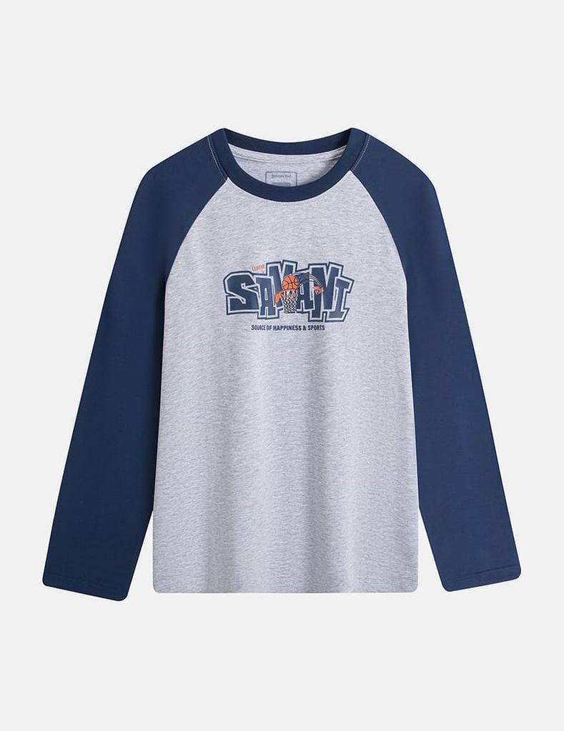 Áo thun dài tay bé trai cổ tròn hình in trước ngực