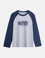 Áo thun dài tay bé trai cổ tròn hình in trước ngực