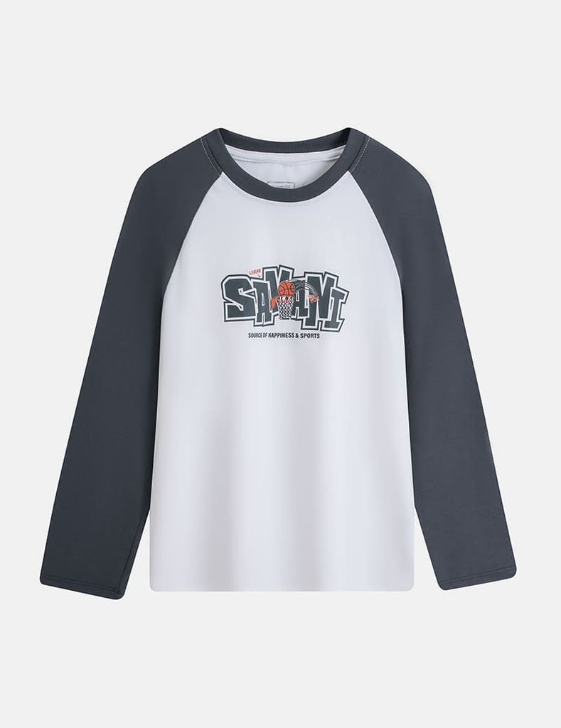 Áo thun dài tay bé trai cổ tròn hình in trước ngực