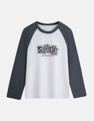 Áo thun dài tay bé trai cổ tròn hình in trước ngực