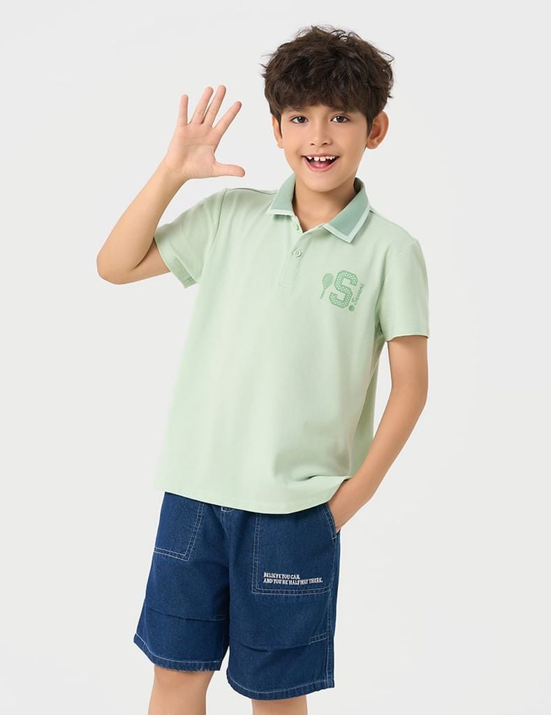 Áo polo ngắn tay bé trai hình in trước ngực