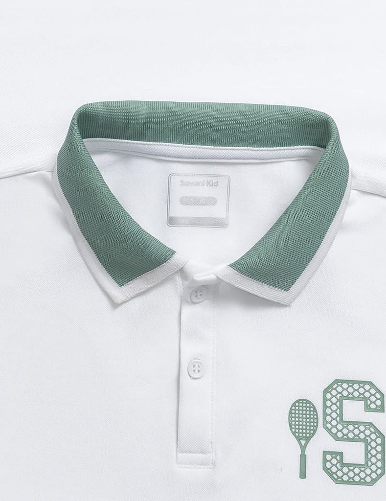 Áo polo ngắn tay bé trai hình in trước ngực