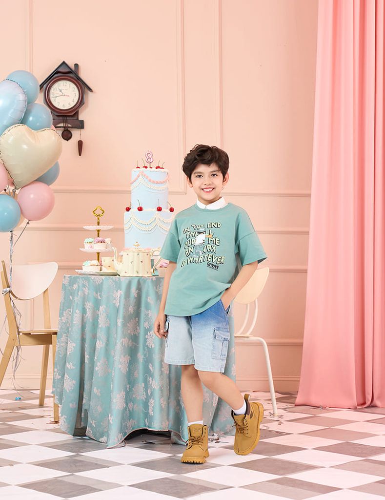 Áo T-shirt bé trai hình in trước ngực dáng suông rộng