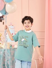 Áo T-shirt bé trai hình in trước ngực dáng suông rộng