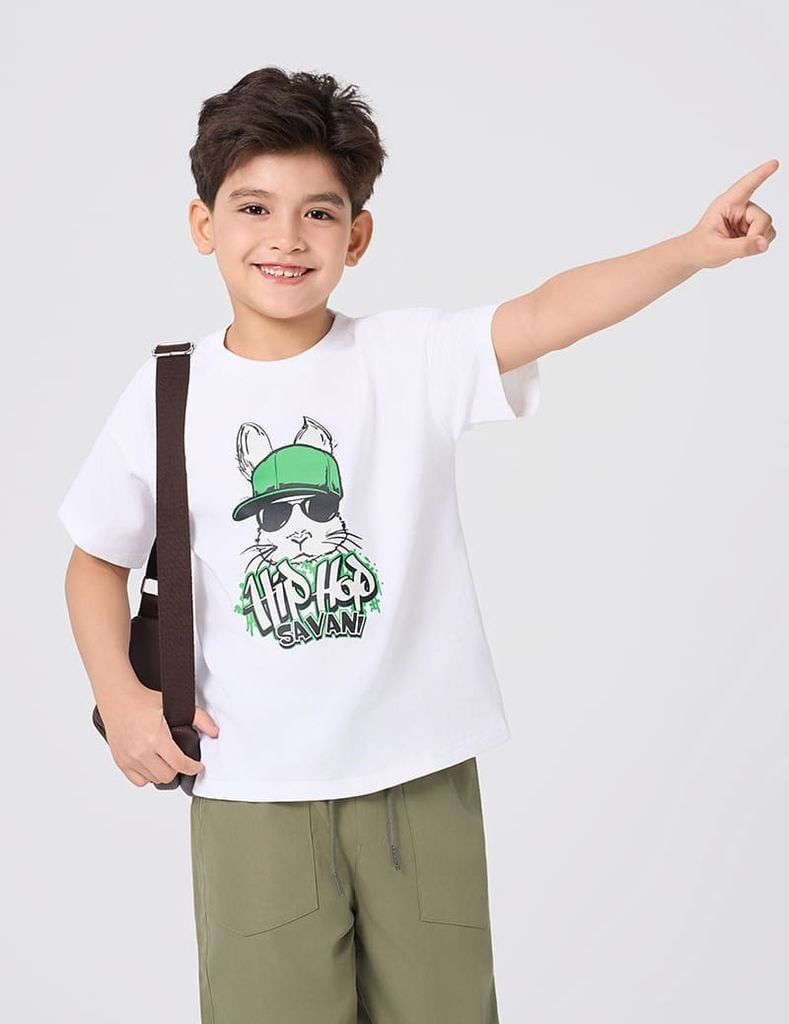 Áo t-shirt ngắn tay bé trai cổ tròn hình in trước ngực