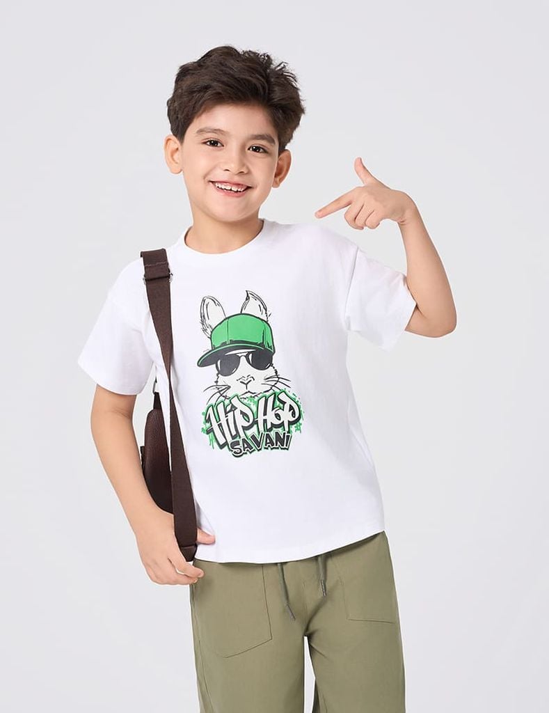 Áo t-shirt ngắn tay bé trai cổ tròn hình in trước ngực