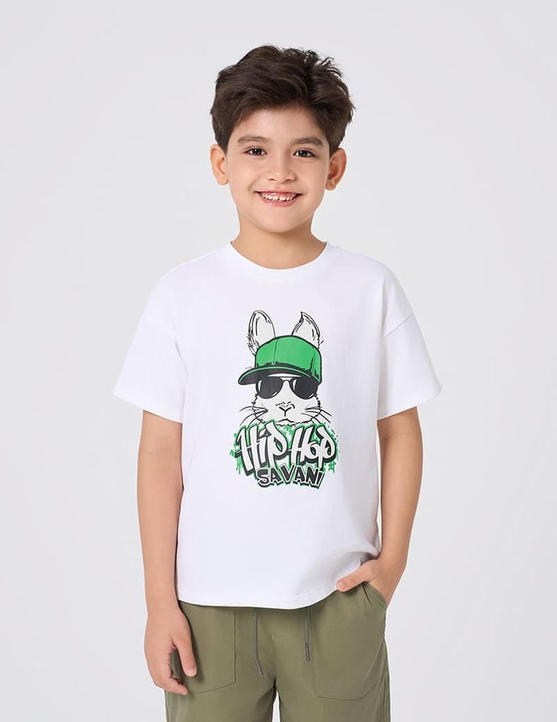 Áo t-shirt ngắn tay bé trai cổ tròn hình in trước ngực