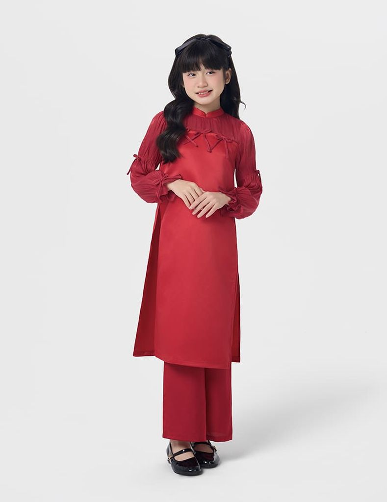 Áo dài bé gái phối tay cầu ngực