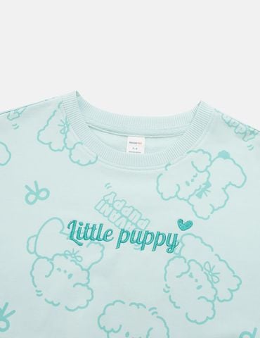 Áo nỉ cổ tròn bé gái hình thêu trước ngực