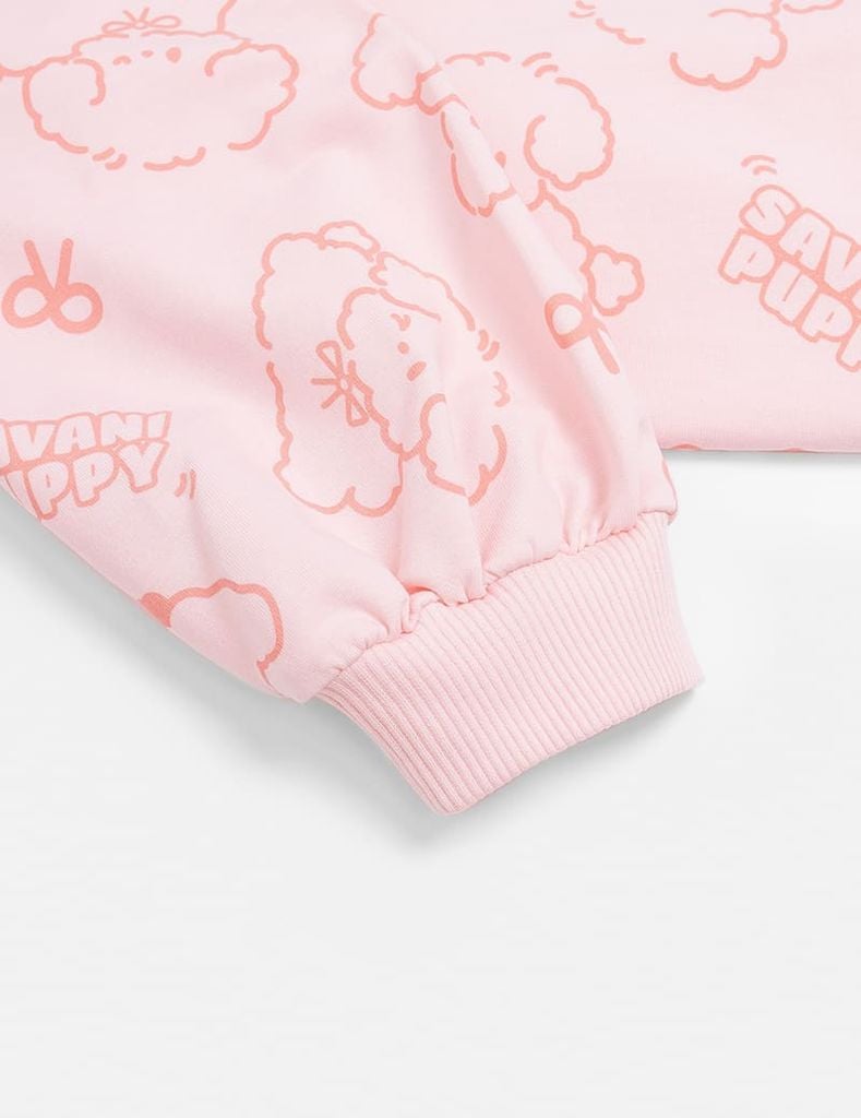 Áo nỉ cổ tròn bé gái hình thêu trước ngực