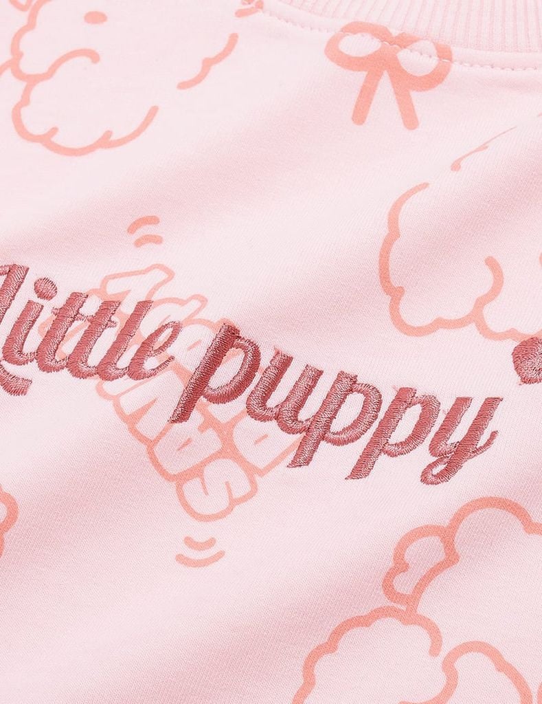 Áo nỉ cổ tròn bé gái hình thêu trước ngực