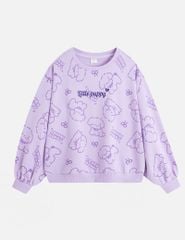 Áo nỉ cổ tròn bé gái hình thêu trước ngực