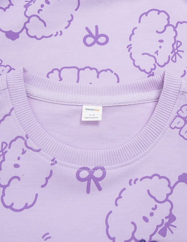 Áo nỉ cổ tròn bé gái hình thêu trước ngực