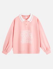 Áo nỉ cổ bẻ bé gái hình in trước ngực