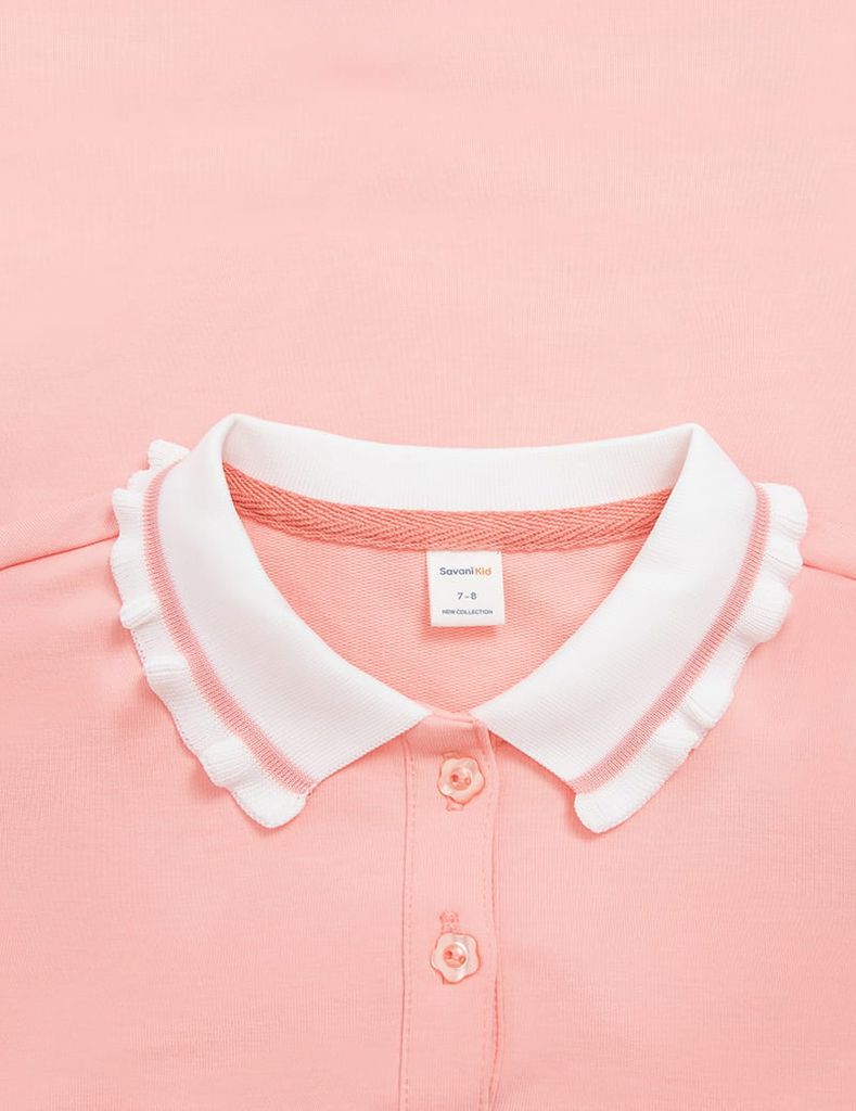 Áo nỉ cổ bẻ bé gái hình in trước ngực