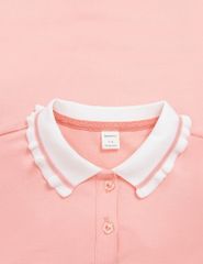 Áo nỉ cổ bẻ bé gái hình in trước ngực