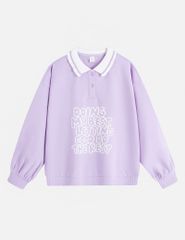 Áo nỉ cổ bẻ bé gái hình in trước ngực