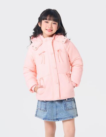 Áo phao chần bông bé gái nơ trang trí thân trước