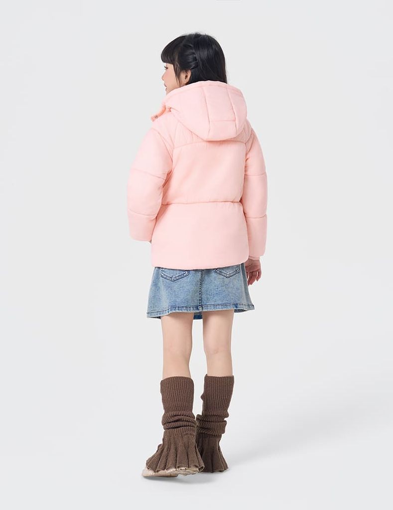 Áo phao chần bông bé gái nơ trang trí thân trước