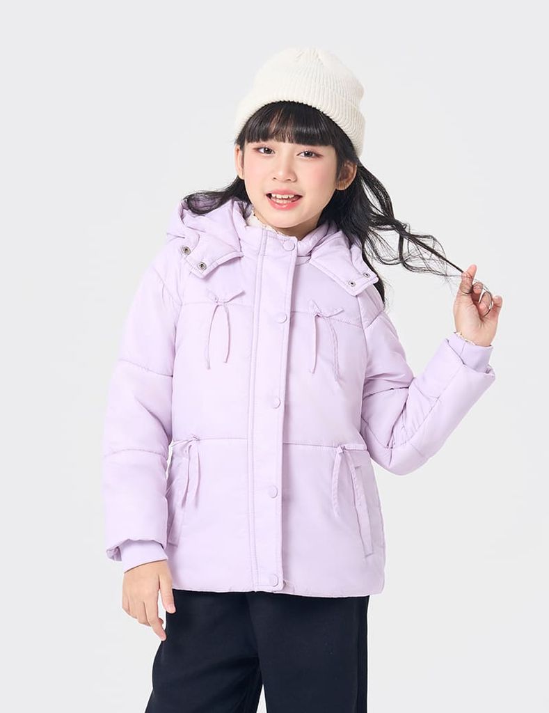 Áo phao chần bông bé gái nơ trang trí thân trước