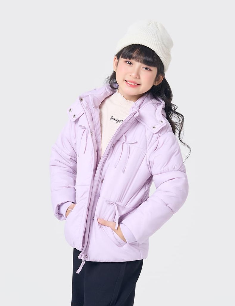 Áo phao chần bông bé gái nơ trang trí thân trước