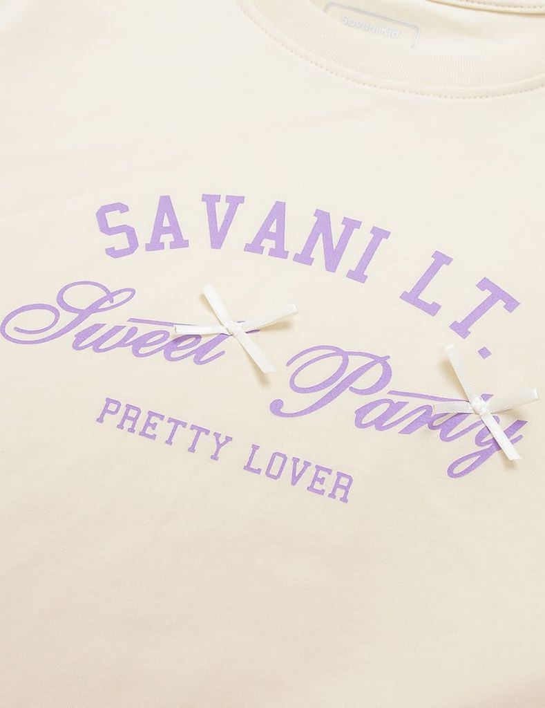 Bộ đồ cotton bé gái hình in trước ngực