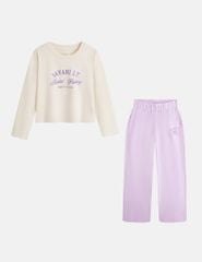 Bộ đồ cotton bé gái hình in trước ngực