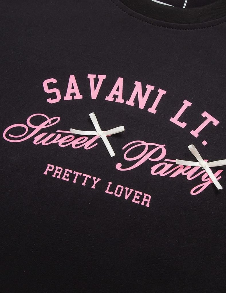 Bộ đồ cotton bé gái hình in trước ngực