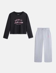 Bộ đồ cotton bé gái hình in trước ngực