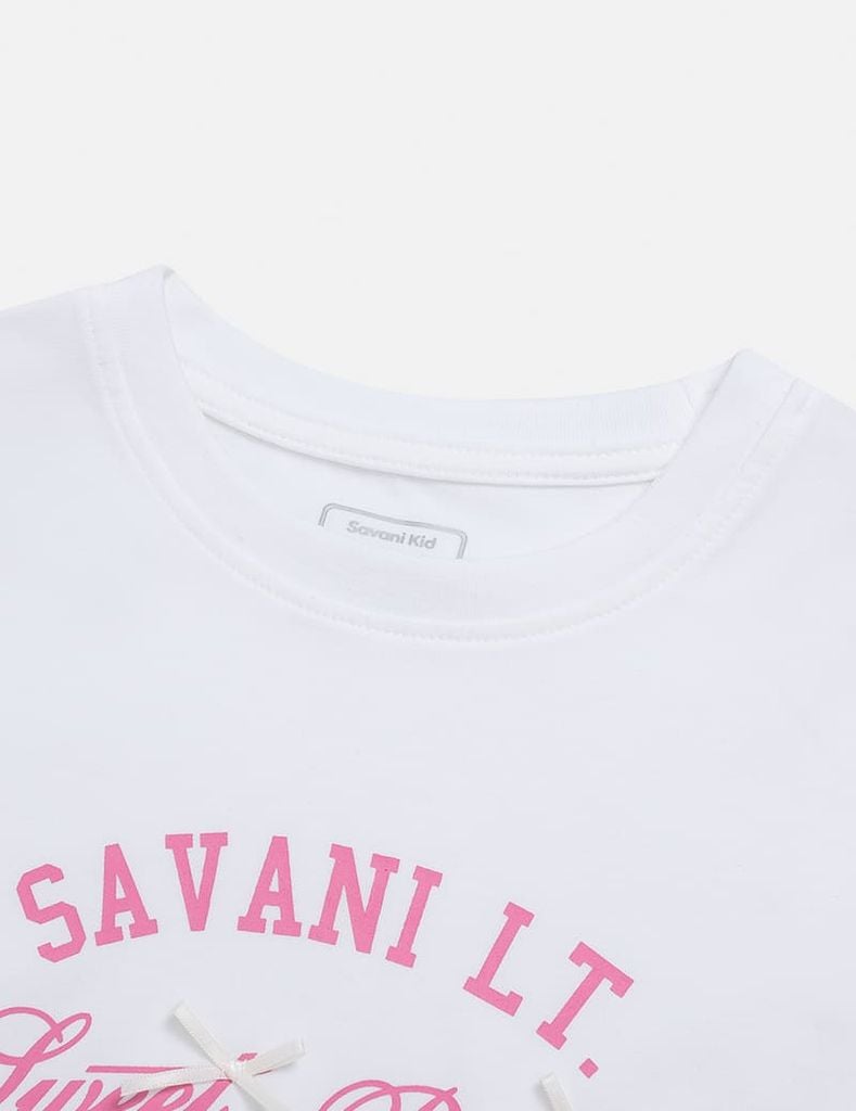 Bộ đồ cotton bé gái hình in trước ngực