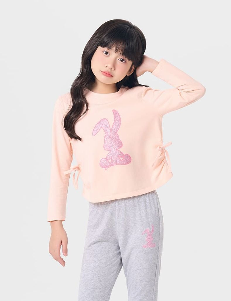 Bộ đồ cotton bé gái hình in trước ngực